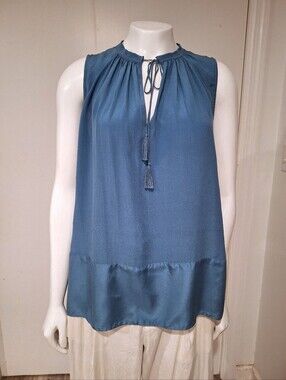 Madewell silk flowy teal tank top with tassel tie